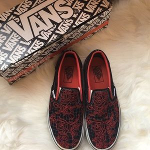 black vans with red roses